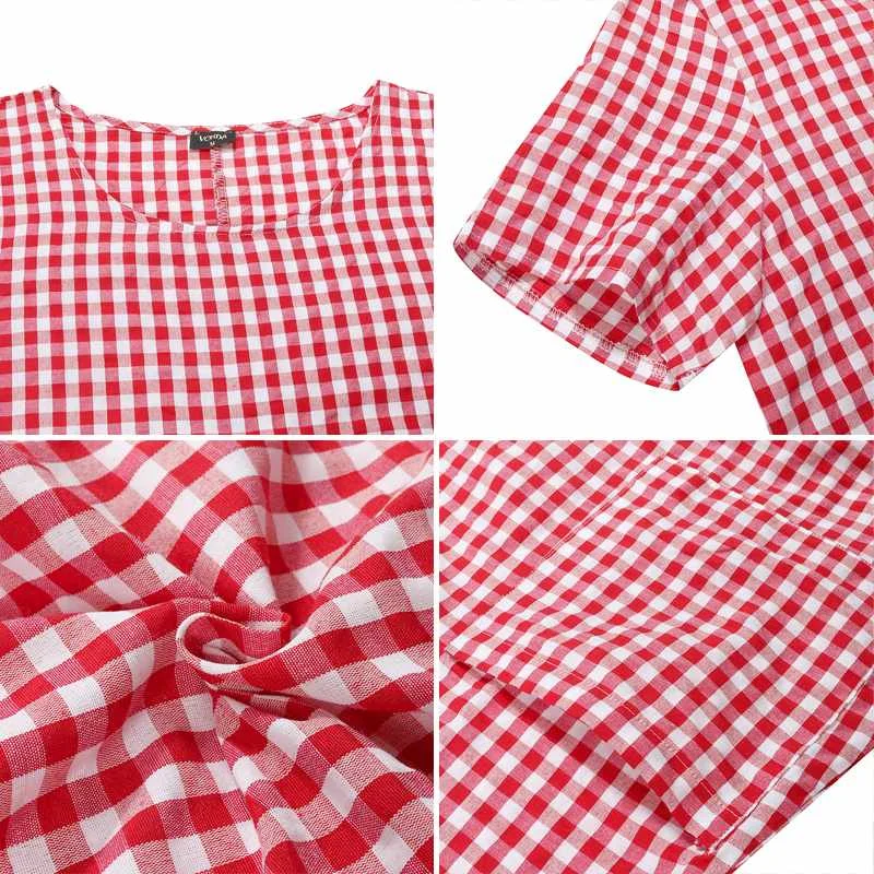 

Vintage Long Sleeve Pockets Sundress Printed Party Dresses VONDA Autumn Checked Dress 2021 Long Maxi Plaid Dresses Party Robe