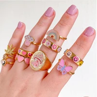 y2k jewelry star pink butterfly heart yin yang ring for women vintage goth rainbow crystal letter ring charms 90s aesthetic new