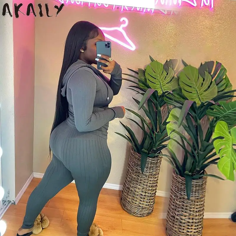 Осенний черный комплект Akaily из 2 предметов спортивный костюм женский 2021