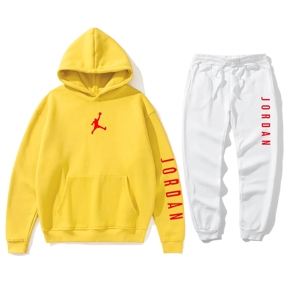 

2021 New Street Fashion Men's Hoodie Suit JORDAN Letter Printed Sports Hoodie Wool+Jogging Women's Pullover Couple Sports Suit