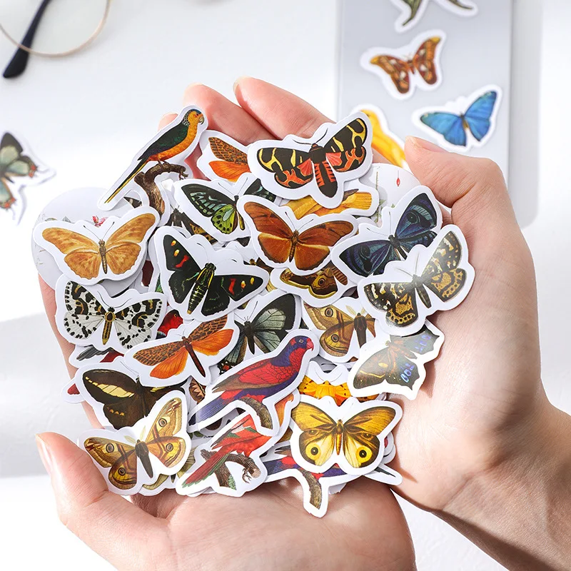 

Wholesale Decorative 10 Boxes Adhesive Coloful Butterflies Flake Stickers Journaling Stick Label Cute Stationery