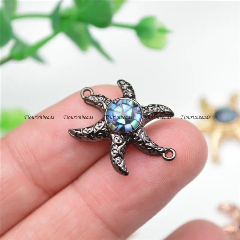 New Arrival Natural Abalone Shell Cover Sea Star Shape Beads Two Loops Jewelry Connectors Bracelet Charms Necklace Pendant | Украшения и