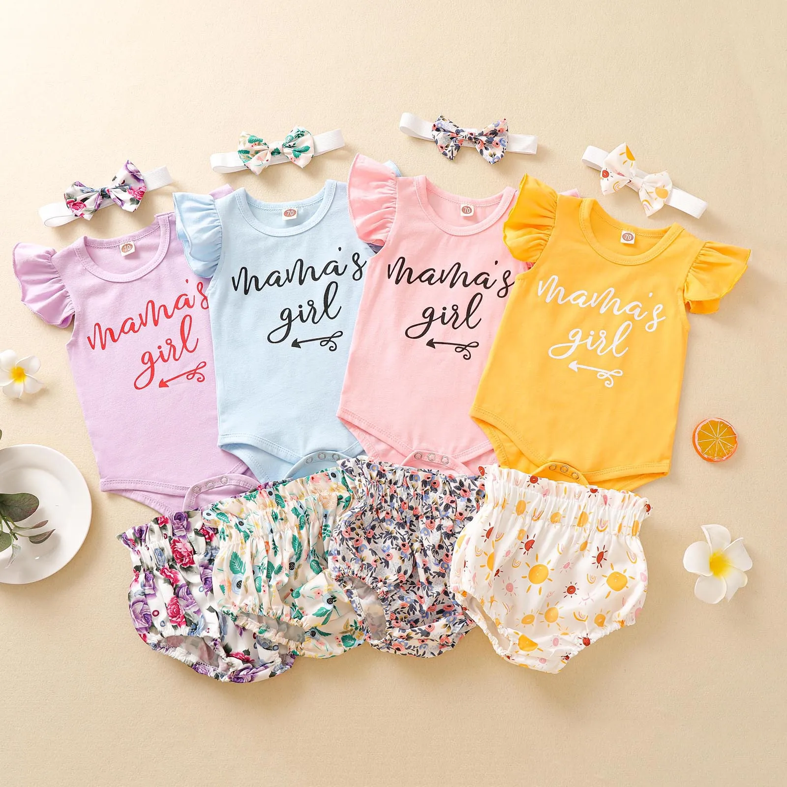 

Emmababy Newborn Baby Girls Summer Clothes 3Pcs Set Short Sleeve Letter Bodysuit+Floral Shorts+Headband Infant Clothing Outfits