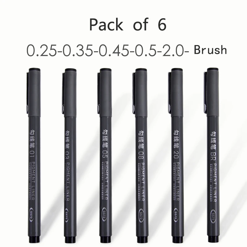 6 шт. Deli Fineliner Micron набор ручек 01 03 05 08 2 0 водостойкие черные чернила Эскиз маркер