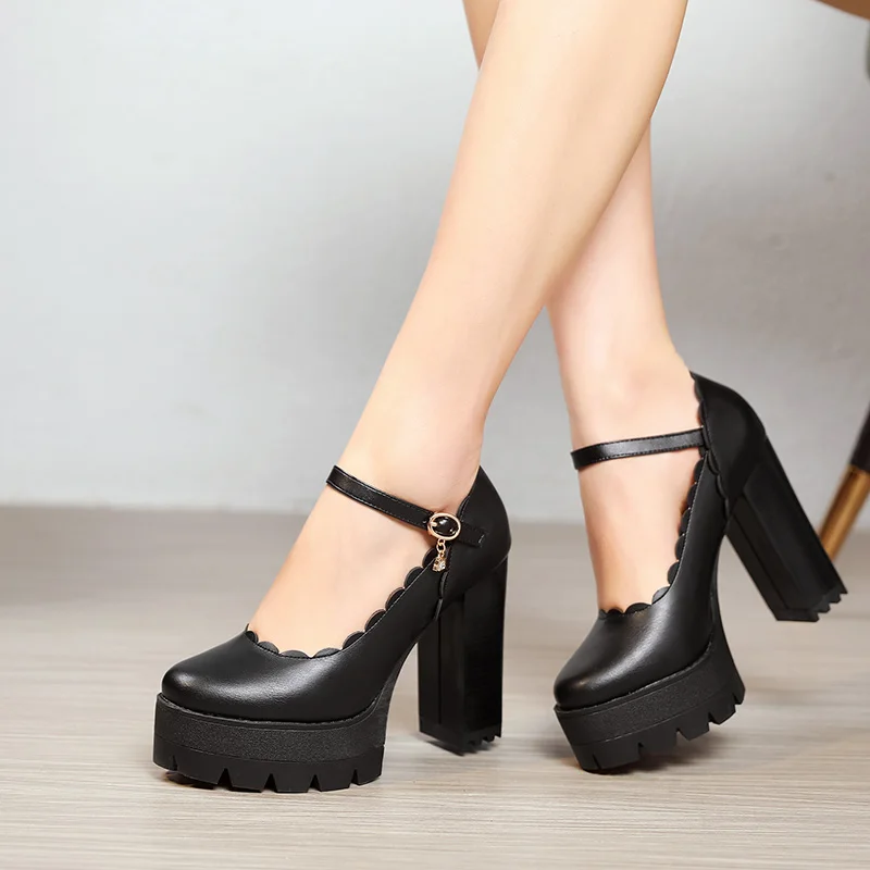 

2021 New Spring Autumn Casual High-heeled Shoes Sexy Platform Thick High Heels Pumps Platform Pumps Black White Size 42