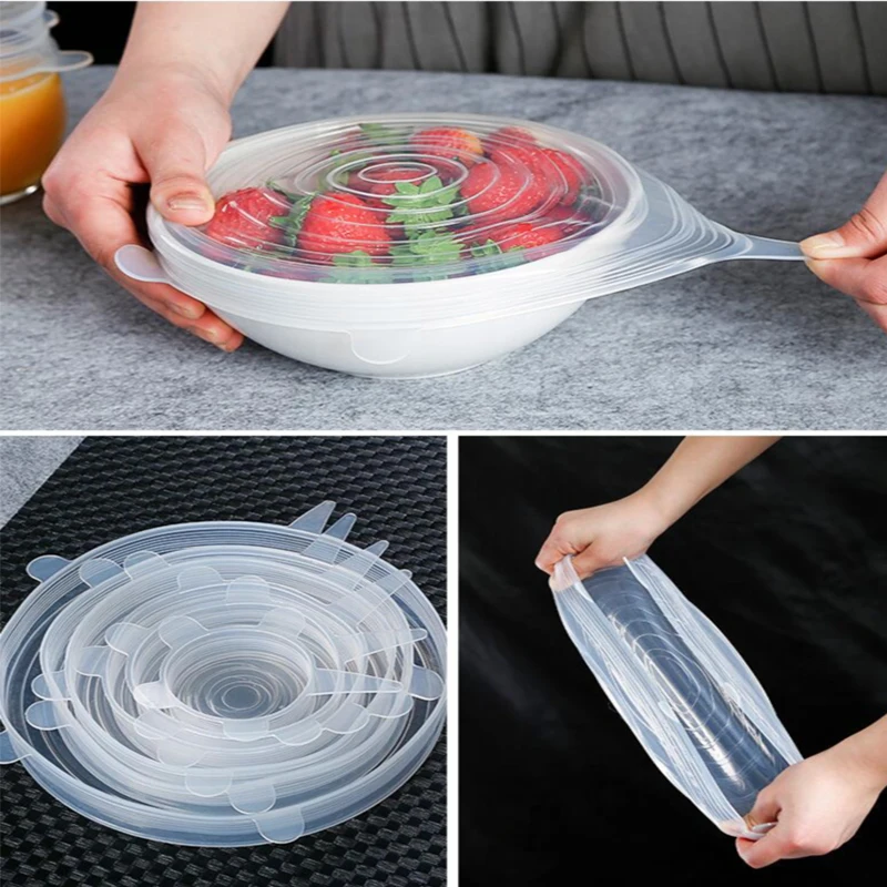 6 шт./упаковка силиконовые крышки для кухонной посуды|Крышки посуды| |