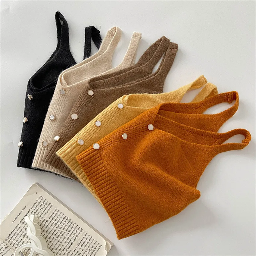 

222 Korean Chic Crop Top Knitted Tank Tops Women Camis Mujer High Street Fashion Y2K Clothes Vest Female Tee Shirt Femme
