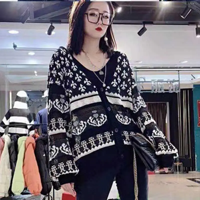 

Sweater women's jacket autumn 2020 new Korean casual bulk V-neck jacquard knitting cardigan
