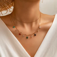 docona trendy candy color round crystal choker neckalce for women bohemian gold alloy clavicle chain charm jewelry party
