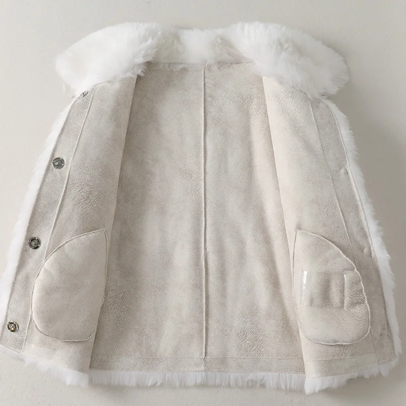 Wool Fur Coat Women's New Loose Cashmere Jacket In Spring 2021 Mid-Length White Thick Warm High Quality Outwear Wide-waisted