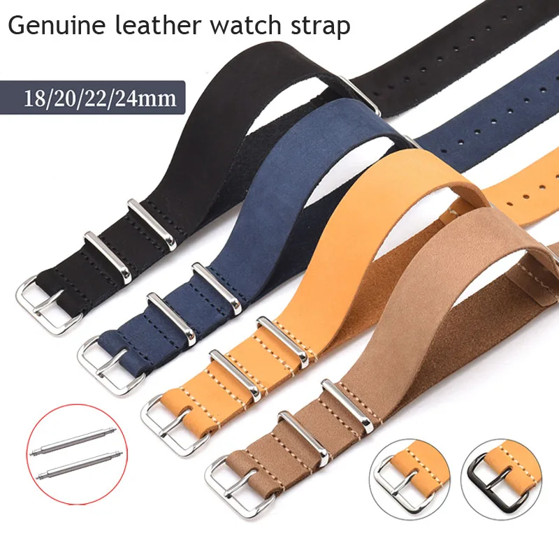 

Genuine Leather Watch Band 18MM 24MM NATO Wristband 20MM 22MM Matte Cowhide Watch Strap for Samsung Galaxy Watch 3 41mm 45mm
