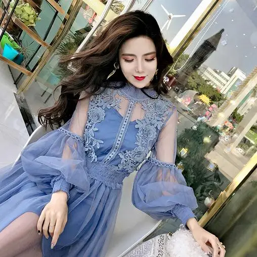 2019 летнее милое цветочное кружевное лоскутное Сетчатое платье для женщин два