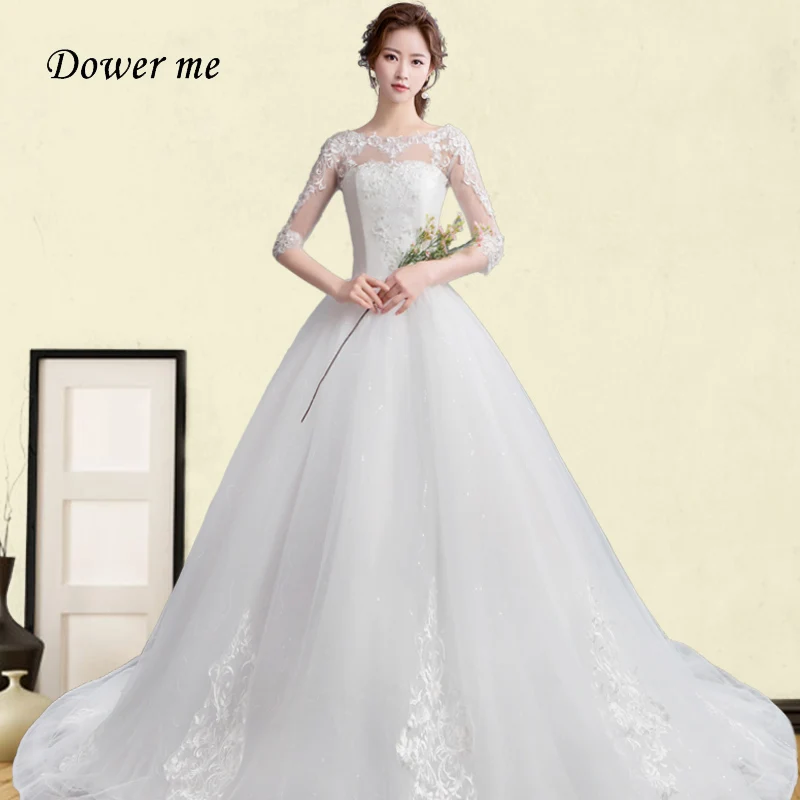 

Wedding Dresses Plus Size GR708 O-neck Elegant Wedding Gowns Pearls Embroidery Lace Wedding Dress Long Vestidos De Novia