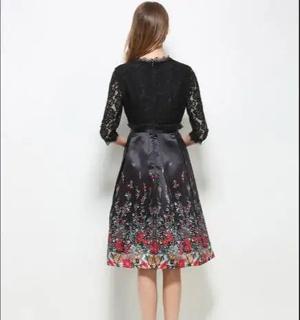 Women Summer Lace Dress Female Office Elegant Black Sundress Retro Robe Femme Sweet Fashion Vestidos Flower Print Clothing AW547 | Женская