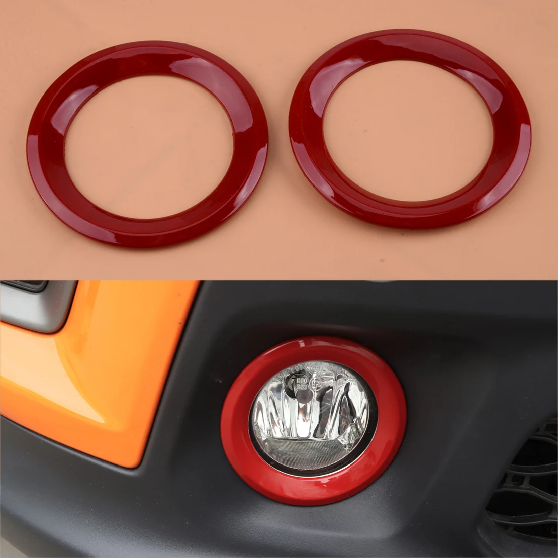 

CITALL 2PCS Red Front Bumper Fog Light Lamp Ring Cover Trim Frame Moulding Decoration ABS fit for Jeep Renegade 2019