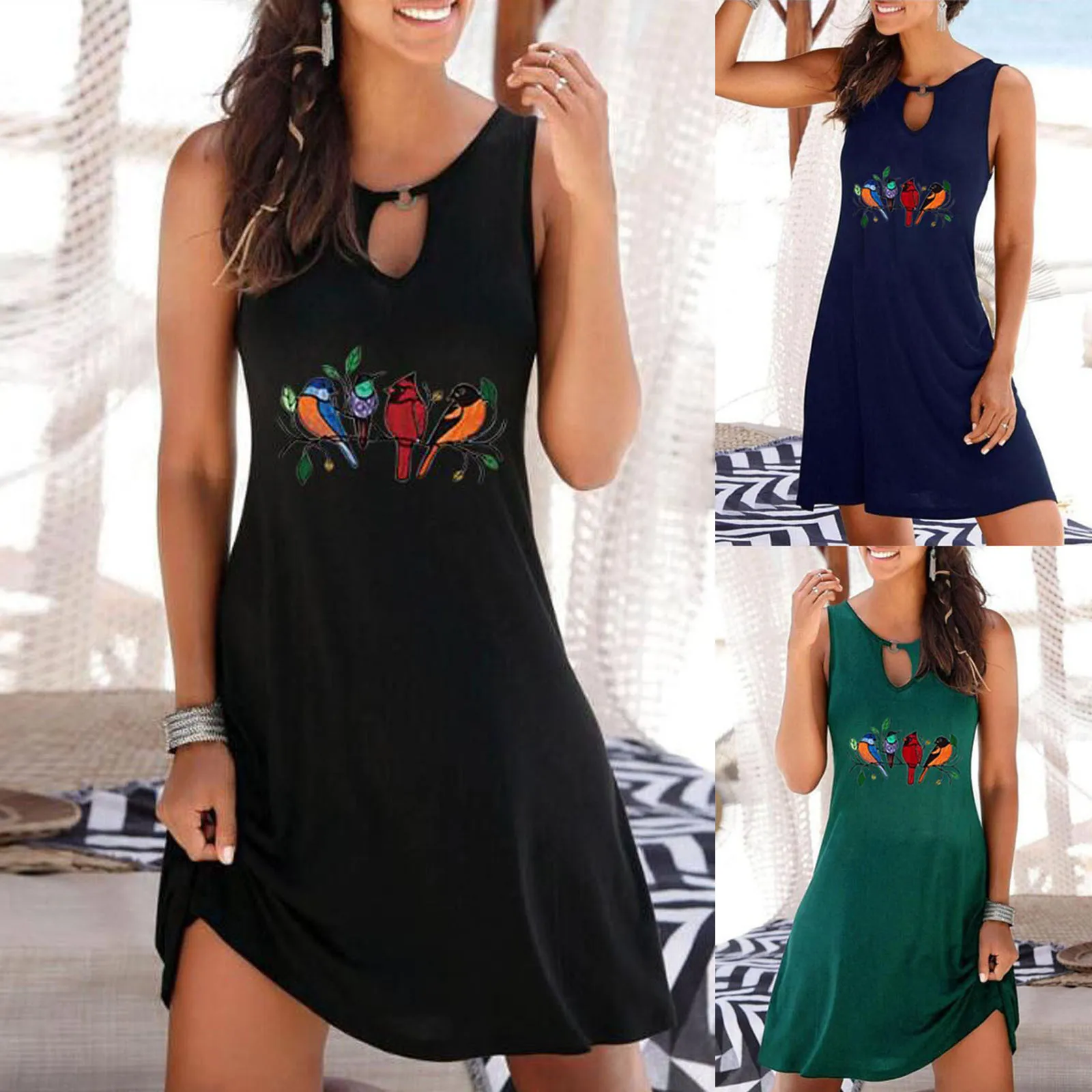 

Fashion Women's Casual Sleeveless O-Neck plus size dresses Ladies Hollow Out Slim Mini Dress robe femme ropa mujer verano 2021