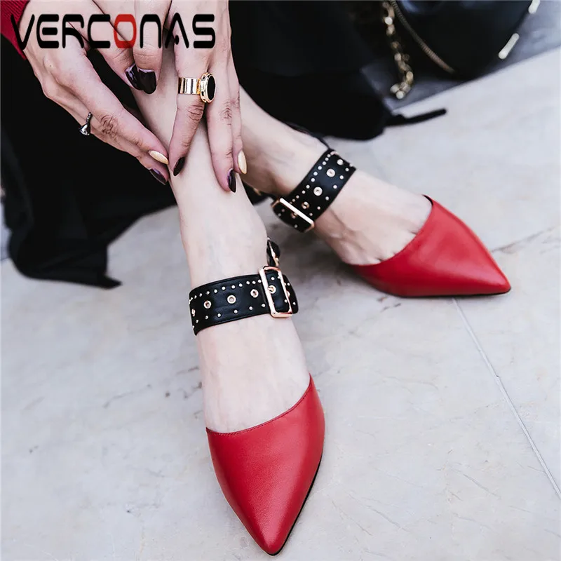 VERCONAS Женские босоножки в сдержанном стиле с пряжкой из натуральной кожи острым