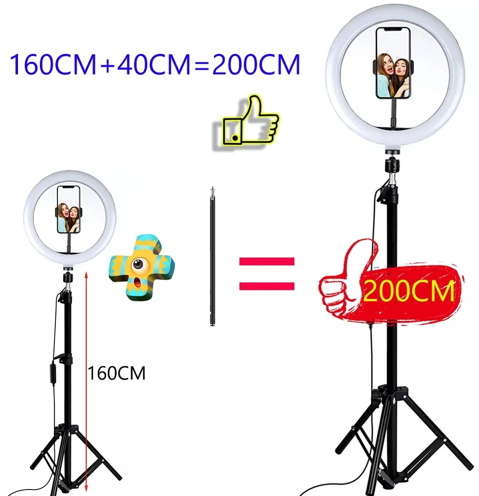 RGB Color Soft Ring Light With Desk Long Arm Tablet Tripod Photography Lighting Selfie RingLight Circle Lamp Phone Holder Stand |