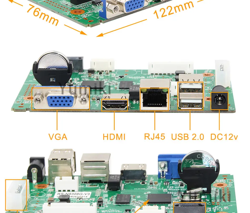 8CH* 3.0MP H.265/H.264 NVR сеть Vidoe рекордер DVR плата для ip-камеры с SATA линии ONVIF VMS P6Spro