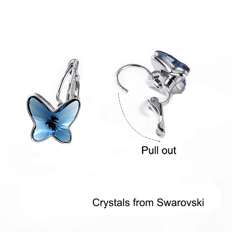 Hermosa бабочка 925 стерлингового серебра висячие серьги с кристаллами от Swarovski