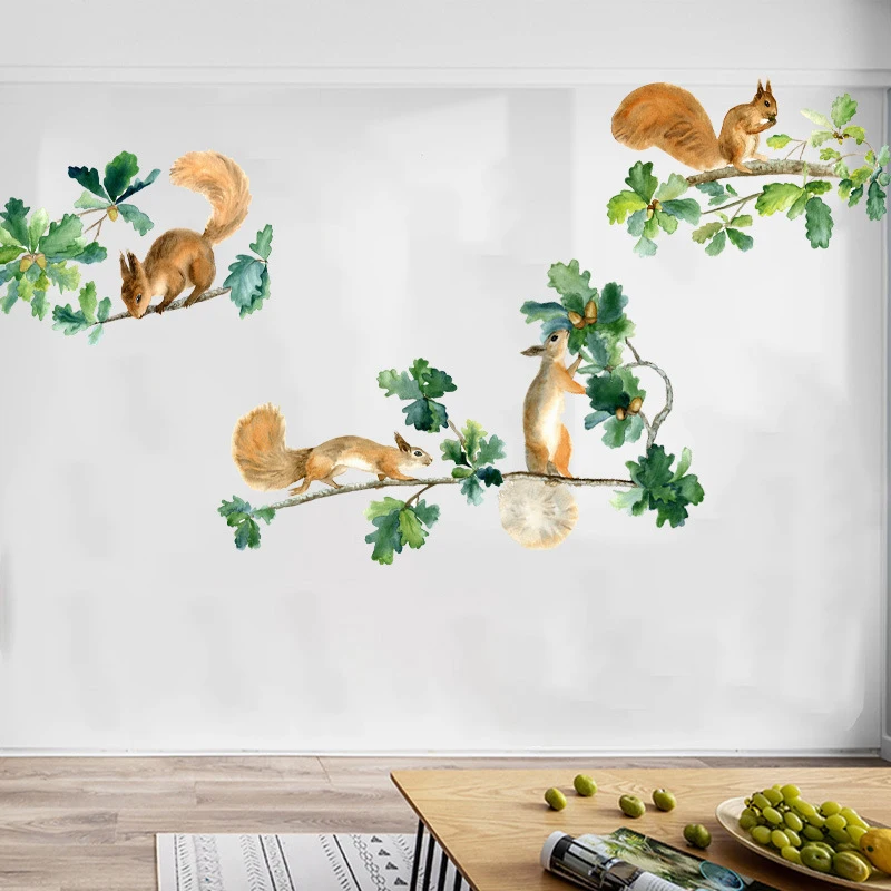 

Wall Sticker creative Cartoon Squirrel Collect Chestnuts Children's Room Nursery Classroom Decorative Stickers
