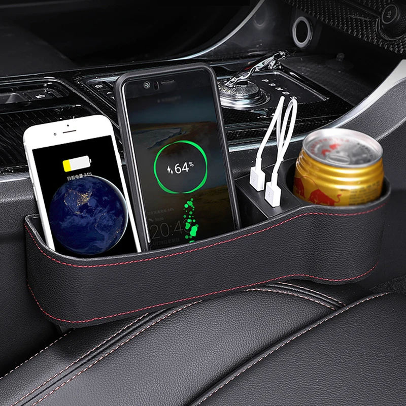 

For Phone Pocket Card Drink rack Car Accessories TLSM Car Seat Storage Box Leather Cup Holder Gap Slot Sundries Organizer