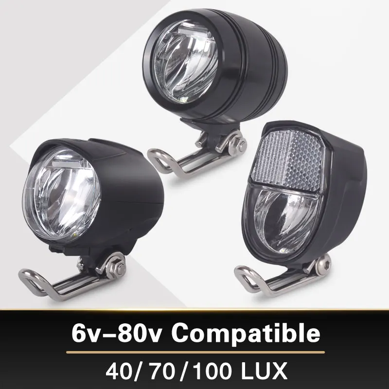 

6V-80V 24V 36V 48V 60V Universal Compatible 1W 2W 3W 40 70 100 LUX Bike Electric Bicycle E-bike Headlight Front Light Headlamp