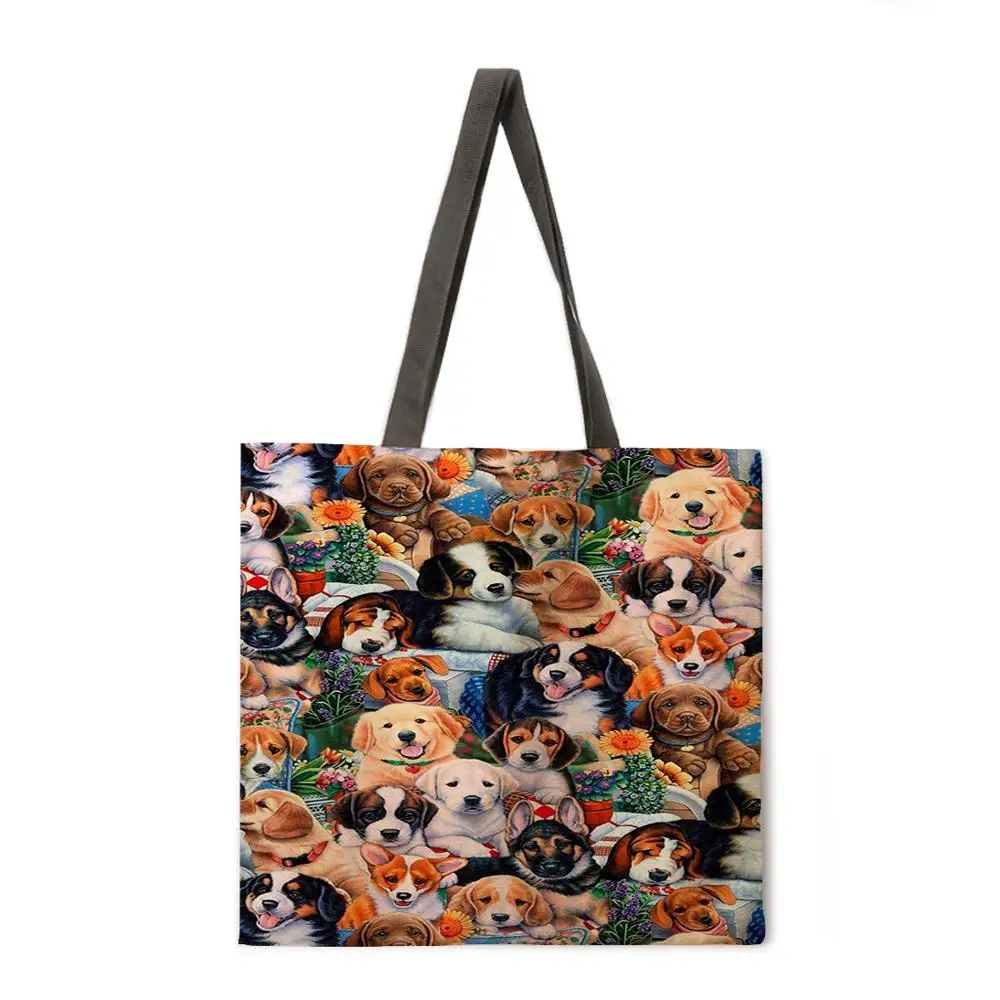 

Dog print tote bag Ladies casual handbag Ladies shoulder bag Reusable shopping bag Outdoor beach bag