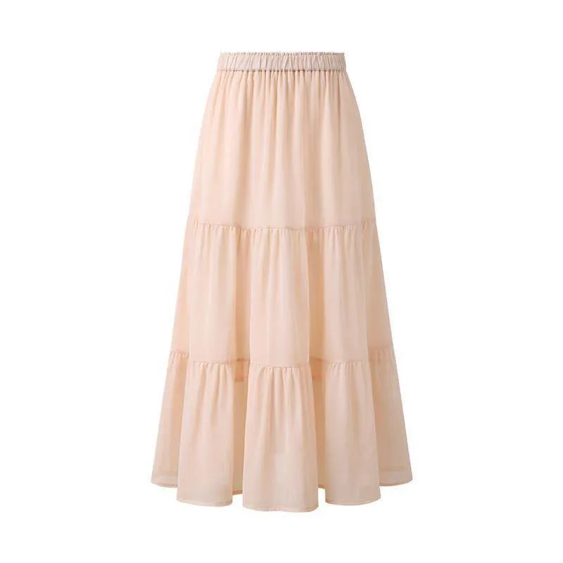 

New Summer High Quality Women Long Skirts Empire Elastic Waist Ladies Skirts Layered Ruffles Jupe Femme Vestidos -