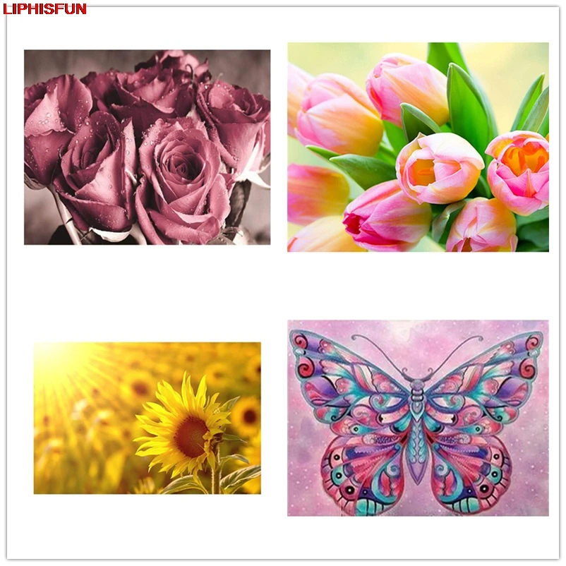 

5D Diy алмазная живопись полный дрель квадратный/круглые стразы Алмазная вышивка крестиком Свадебный декор в форме тюльпанов Роза бабочка