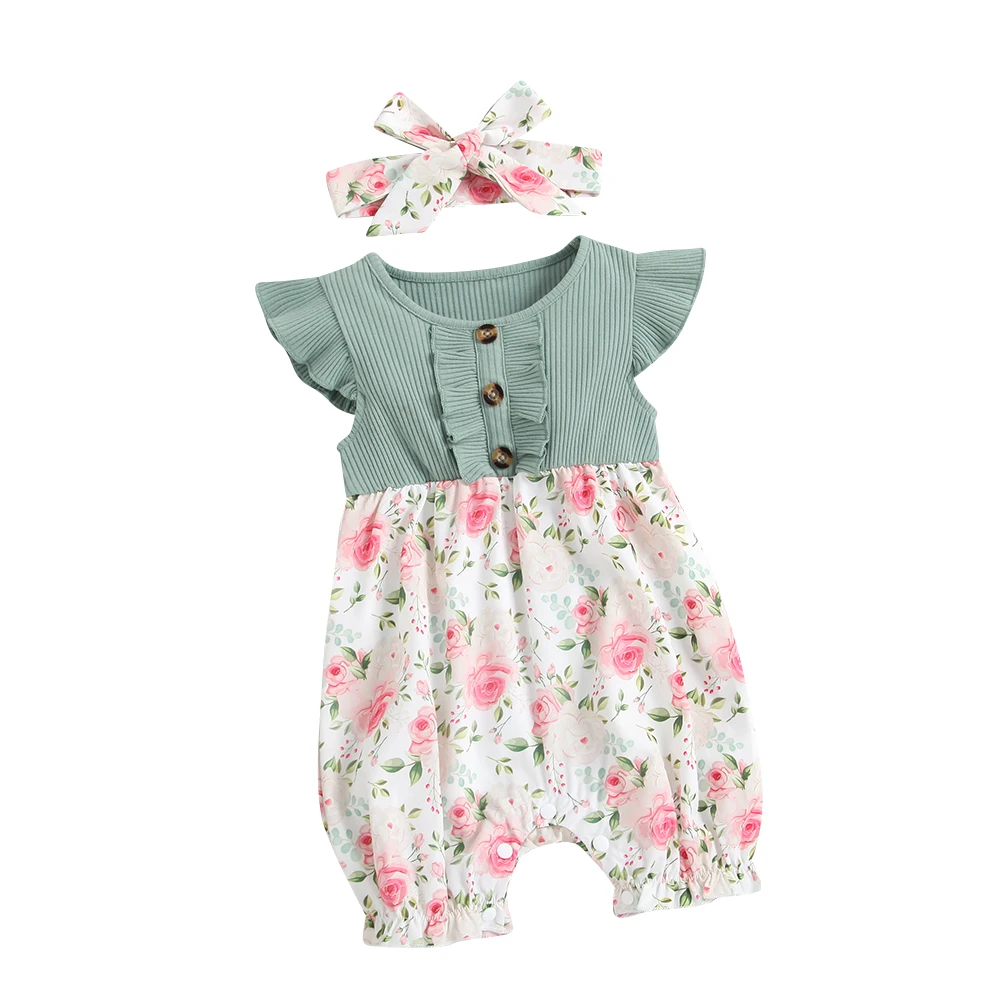 

2021 летние детские комбинезоны для новорожденных без рукавов Детские комбинезоны для девочек с цветочным принтом повседневный костюм с гол...