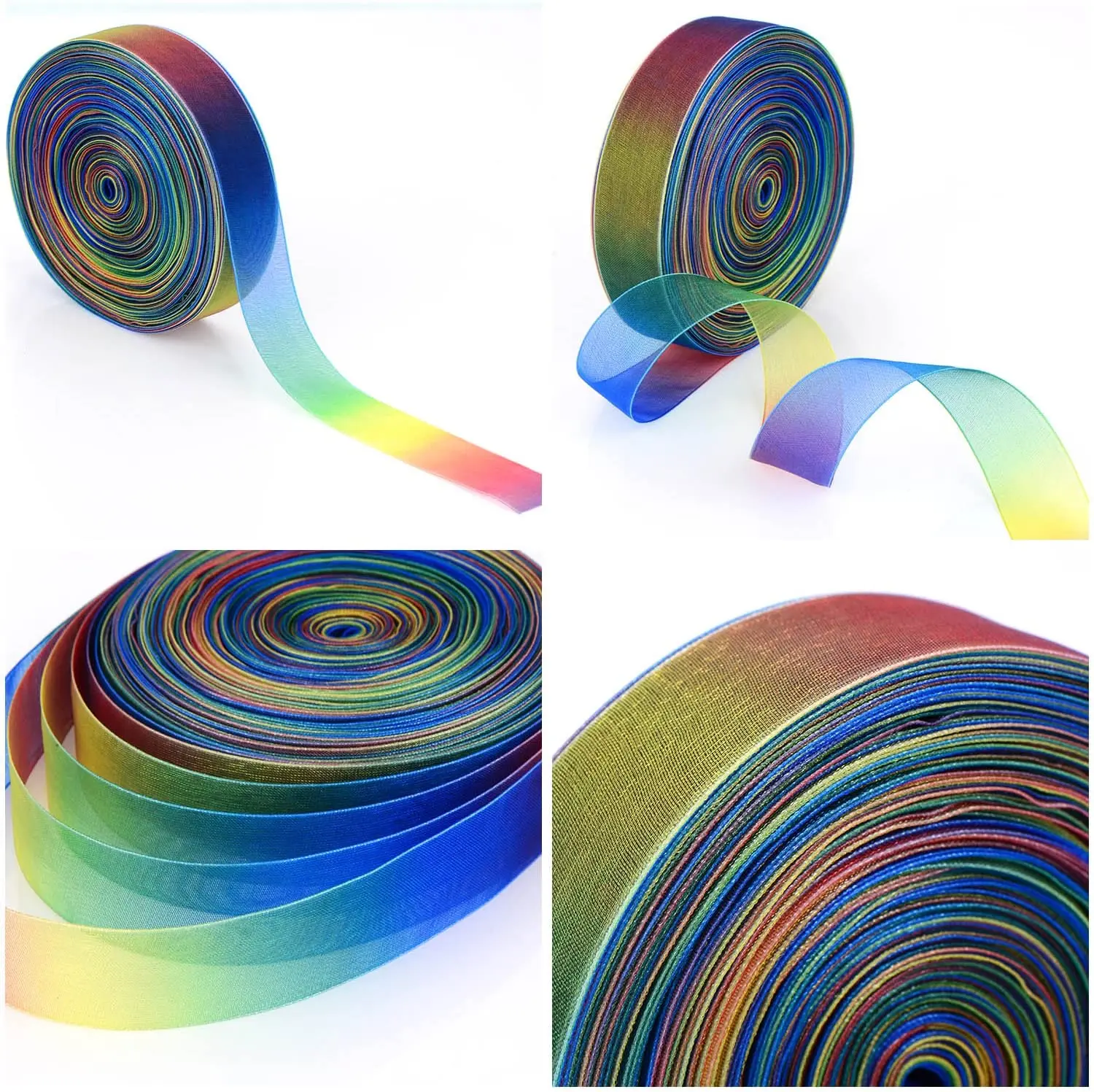 

5 Yards/Roll 16 19 25 38 50 75mm Rainbow Organza Ribbon Chiffon Ribbons for Wedding Party Christmas Decoration Gift Wrapping