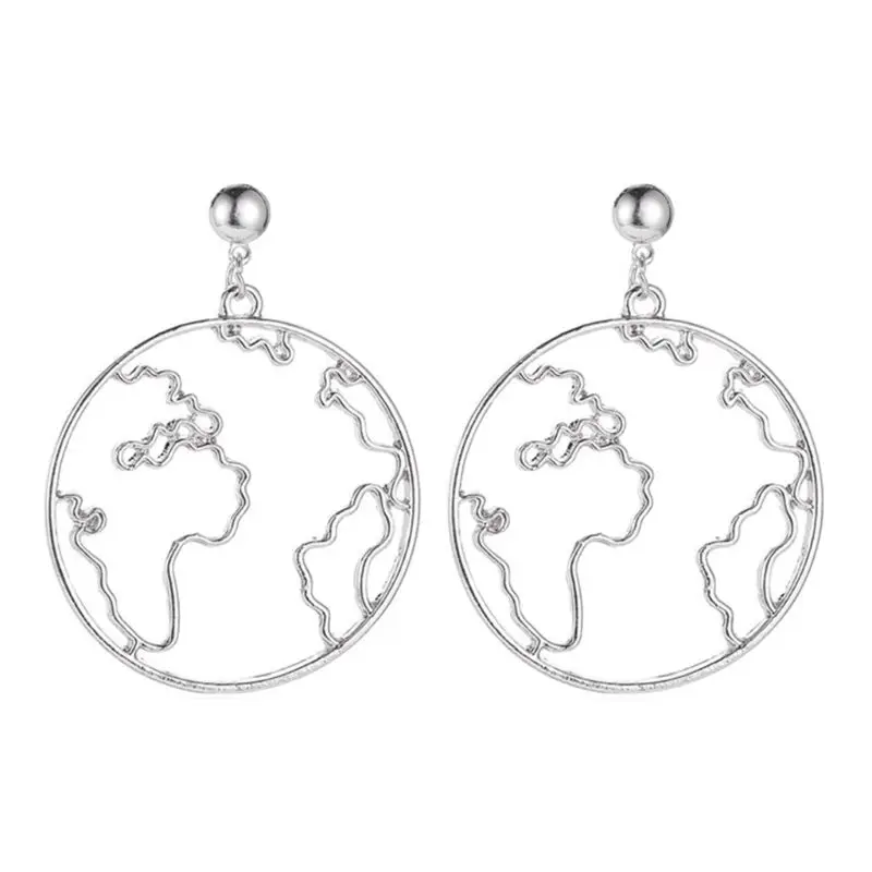 

World Earth Globe Map Earrings Simple Delicate World Map Geometric Stud Earrings E56A