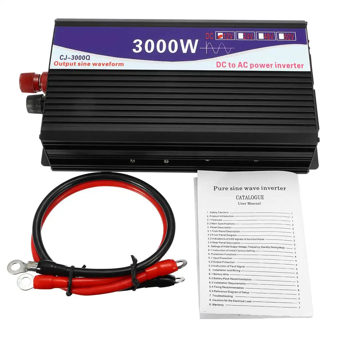 

Becornce Pure Sine Wave 3000W 12V/24V/48V to 220V Power Inverter Home Converter Peak 1500W LCD Display for Home Power Supply