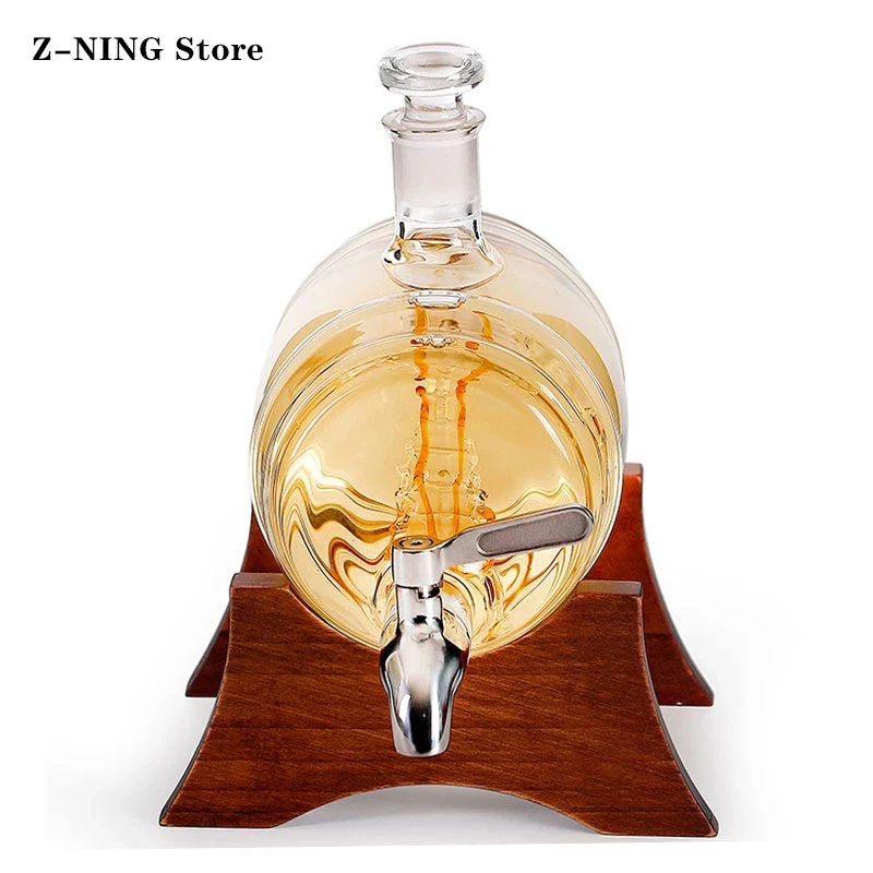 Dispensador de vino creativo con forma de barril, soporte de botella de vino de cristal, juego de vino de cristal de whisky, decantador de vino soplado a mano, 1000ml-3