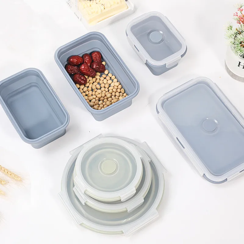 

4pcs Folding bowl outdoor silicone lunch box food lunch box fruit salad storage food box container tableware