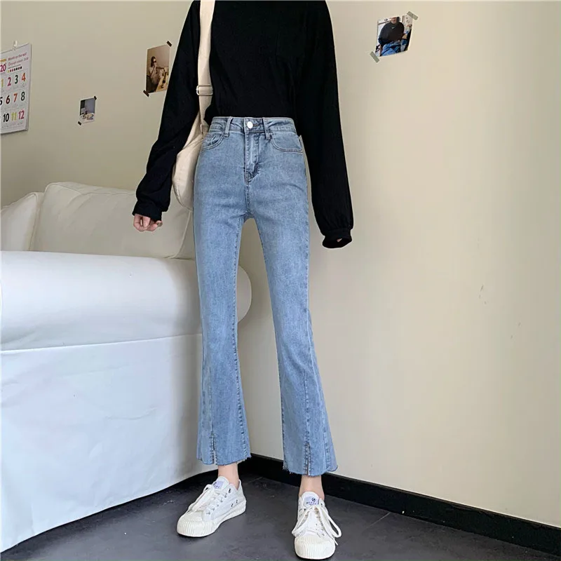 

DD0364 New micro flared jeans high waist slim cropped trousers jeans