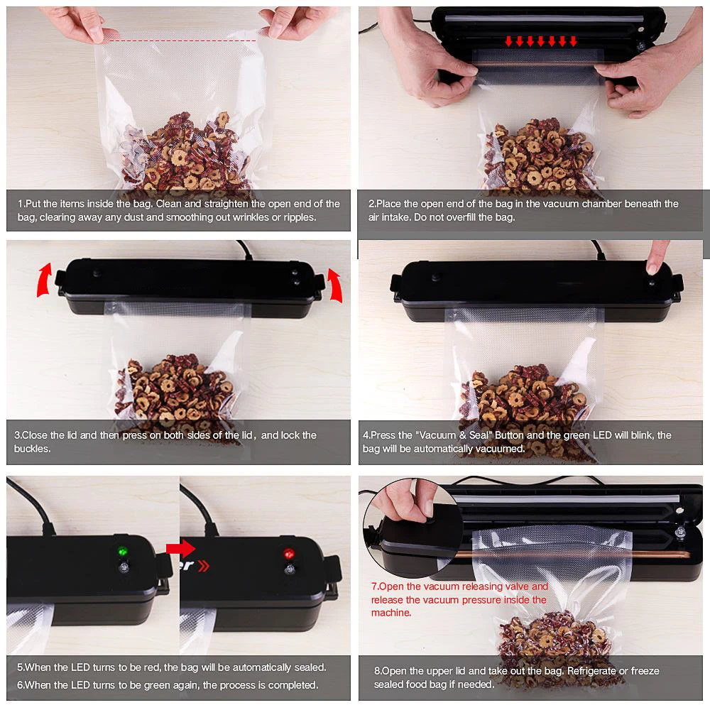 

Food Vacuum Sealer Packaging Food Sealing Machine Household Vacuum Sealer Packer Bags Food Preservation Plastic Sealing Machine