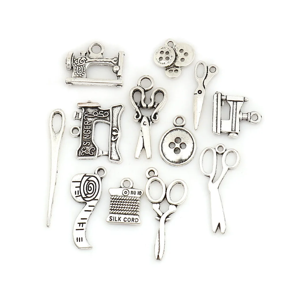 DoreenBeads Fashion Zinc Based Alloy Pendants Mixed Silver Color Tools DIY Charms 3.9x0.6cm - 1.4x1.4cm 1 Set ( 12 PCs/Set) |