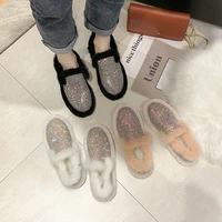 loafers fur round toe shoes woman 2020 shallow mouth female footwear womens moccasins modis autumn crystal all match casual