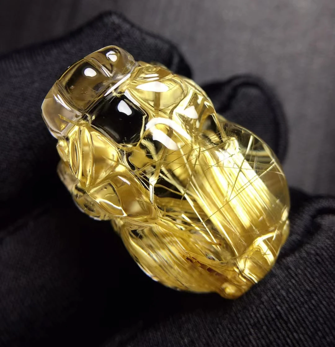

Genuine Natural Gold Rutilated Quartz Pi Xiu Pendant 26.7*17.3*12mm Crystal Fashion Pendant Jewelry Genuine AAAAAA