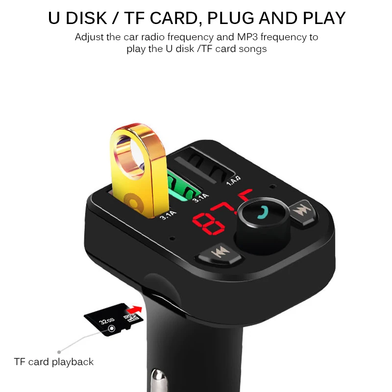 Быстрая зарядка FM передатчик Bluetooth цифровой экран автомобильный комплект ЖК MP3