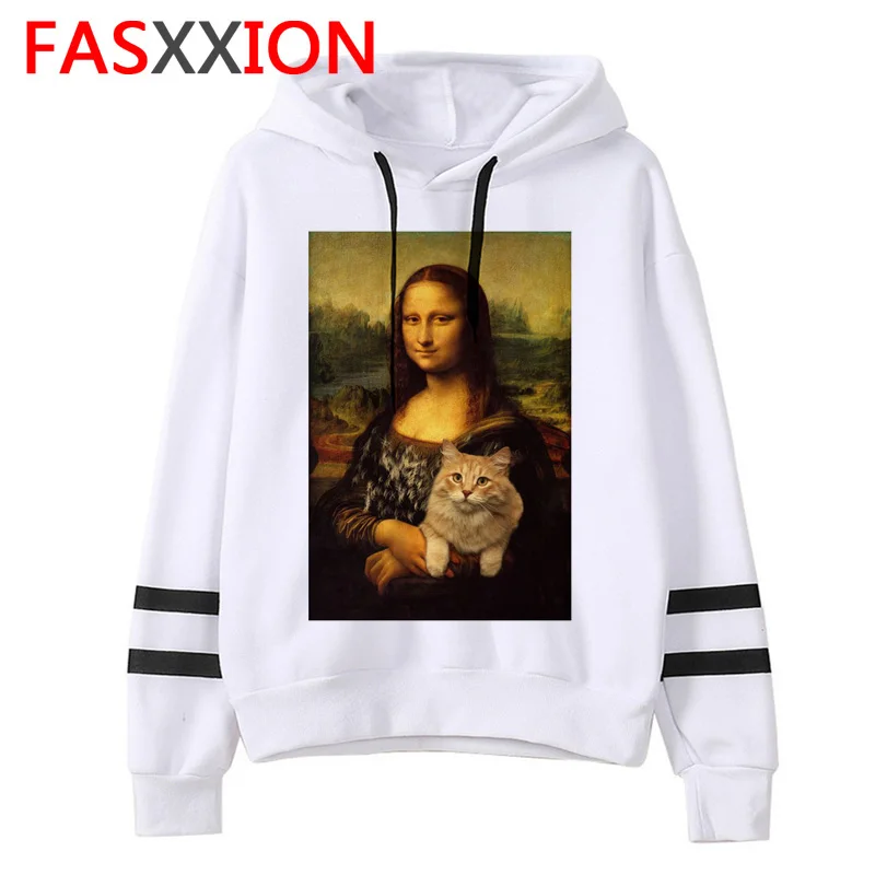 Mona lisa худи негабаритных женщин Корейский kawaii harajuku Толстовка 90s Женский Повседневный зимний Ullzang капюшон мультфильм Забавный