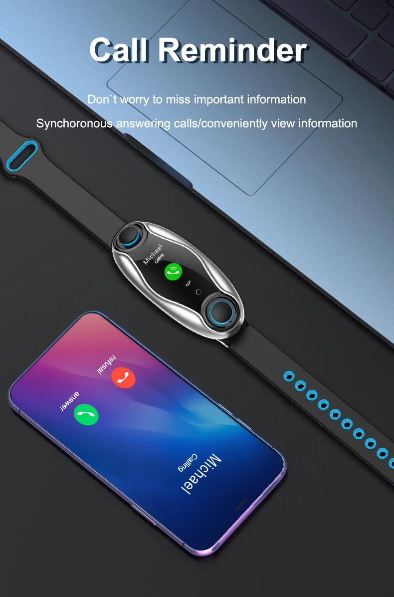T90 фитнес-браслет Bluetooth 5,0 с беспроводными наушниками IP67 водонепроницаемые спортивные Смарт-часы для телефона Android IOS