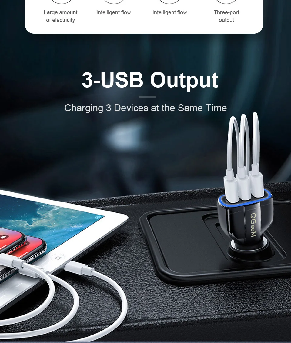 QGEEM QC 3,0 3 USB Автомобильное зарядное устройство Quick Charge 3,0 3 порта быстрое зарядное устройство для автомобильного телефона зарядное устройство адаптер для iPhone Xiaomi mi 9 Red mi
