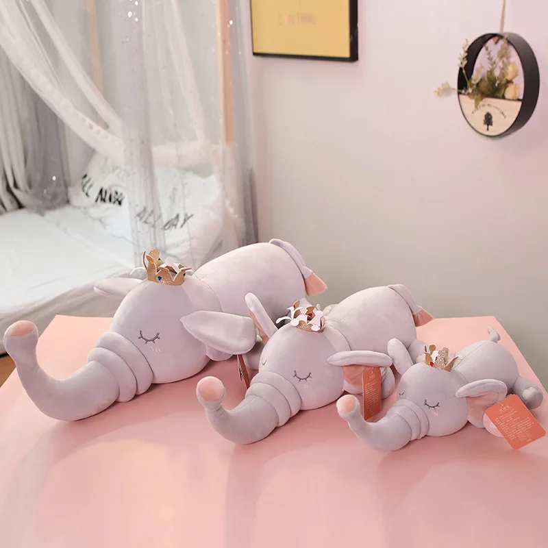 

45cm New Crown Elephant Plush Toy Kawaii Cushion Big Size Stuffed Pillows Dolls Cute Home Sofa Decor Doll for Children Girls