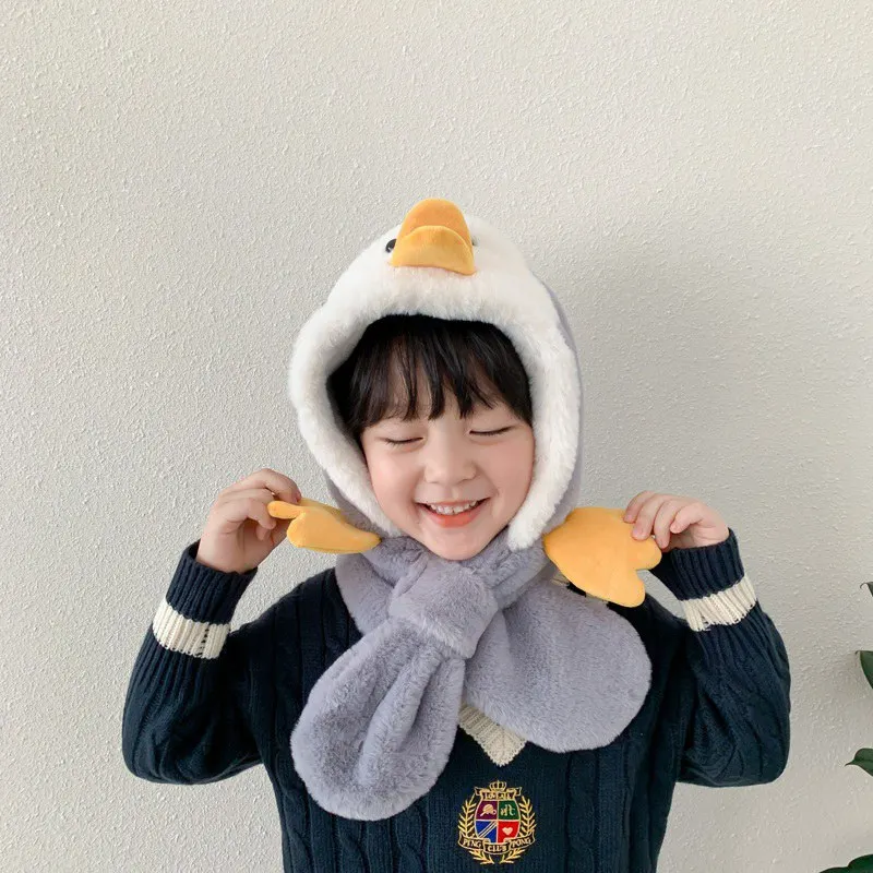 

Kids Lovely Cartoon Hat Scarf 2-in-1 Hat Super Soft Plush Boys Girls Hat Hoodied Baby Accessories