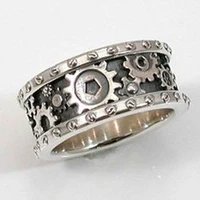 vintage gears carved rings for women antique silver hiphop punk rings for men wwedding party unisex jewelry rings