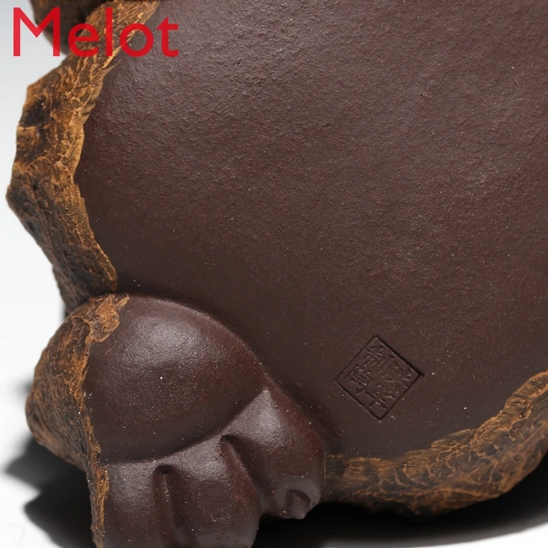 

Yixing Purple Sand Tea Carve Teaware Sculpture Boutique Tea Ceremony Utensils Famous Chen Hongjun Handmade Bark Golden Toad