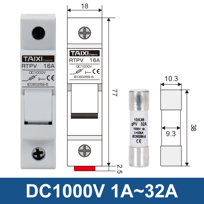 Солнечный ПВ предохранитель Solar PV DC изолятор MCB 1000V 1P 10A 15A 1500V фотогальванический
